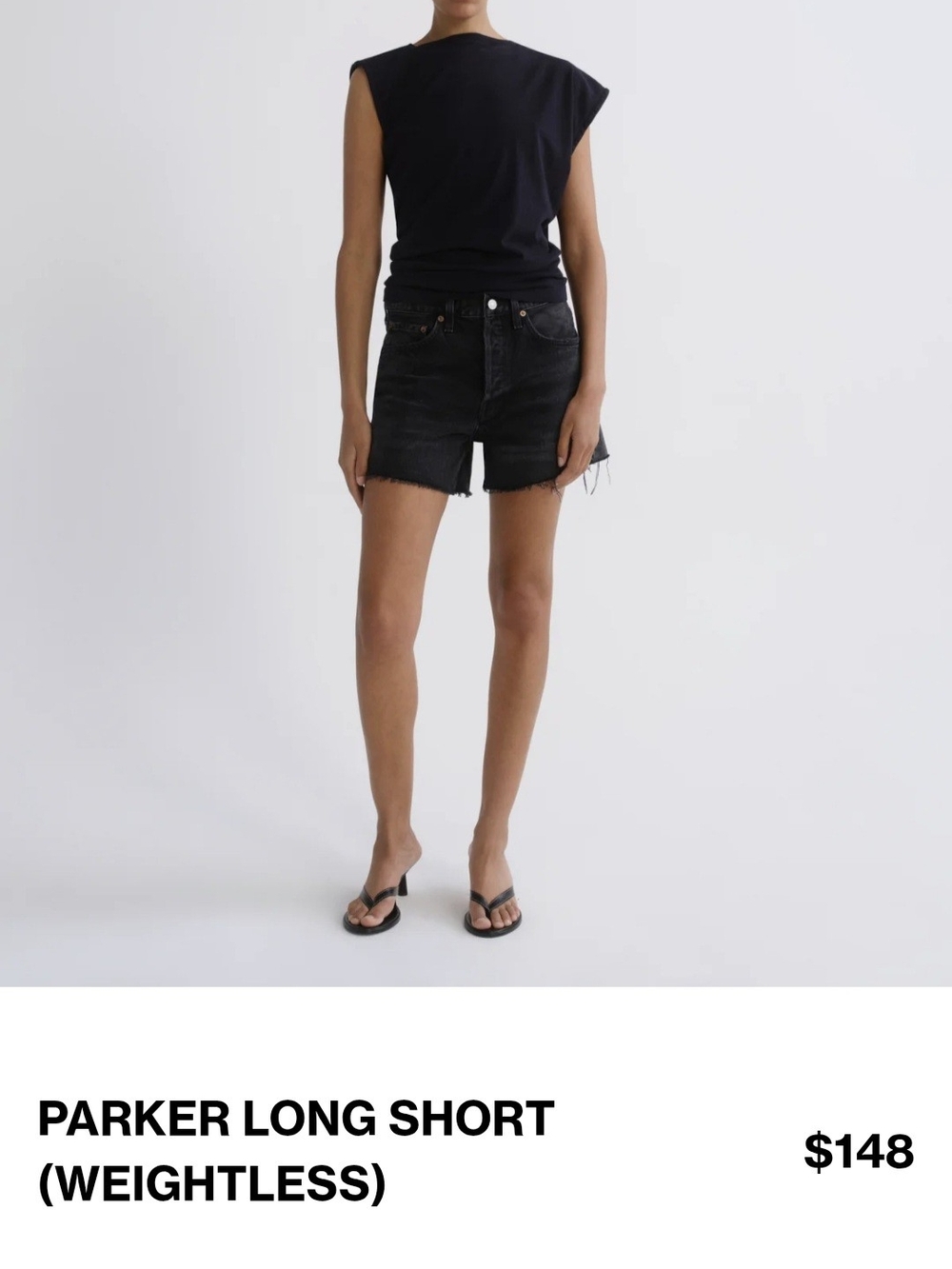 AGOLDE Parker Long Denim Shorts Fright Black Size 29 Raw Hem